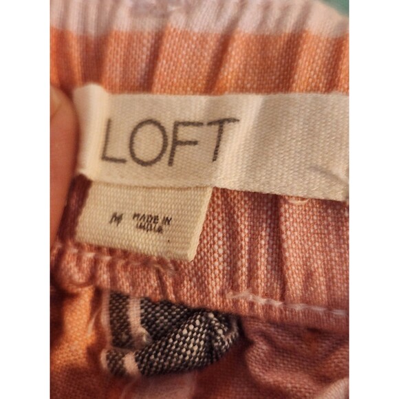 Loft SizeMedium Linen Blend Striped Tie Waist Wide Leg Pocket Pants Coastel - Picture 2 of 11